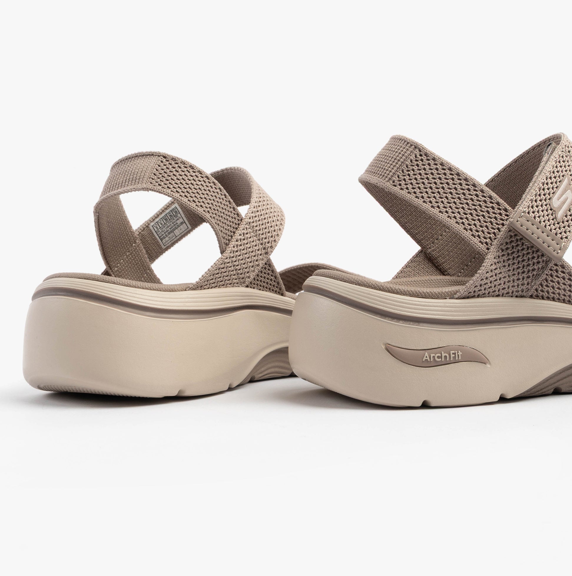 Skechers 140874/TPE GO WALK ARCH FIT 2.0 SANDAL - ANNIE Womens Sandals Taupe back view showing ArchFit cushioning design.