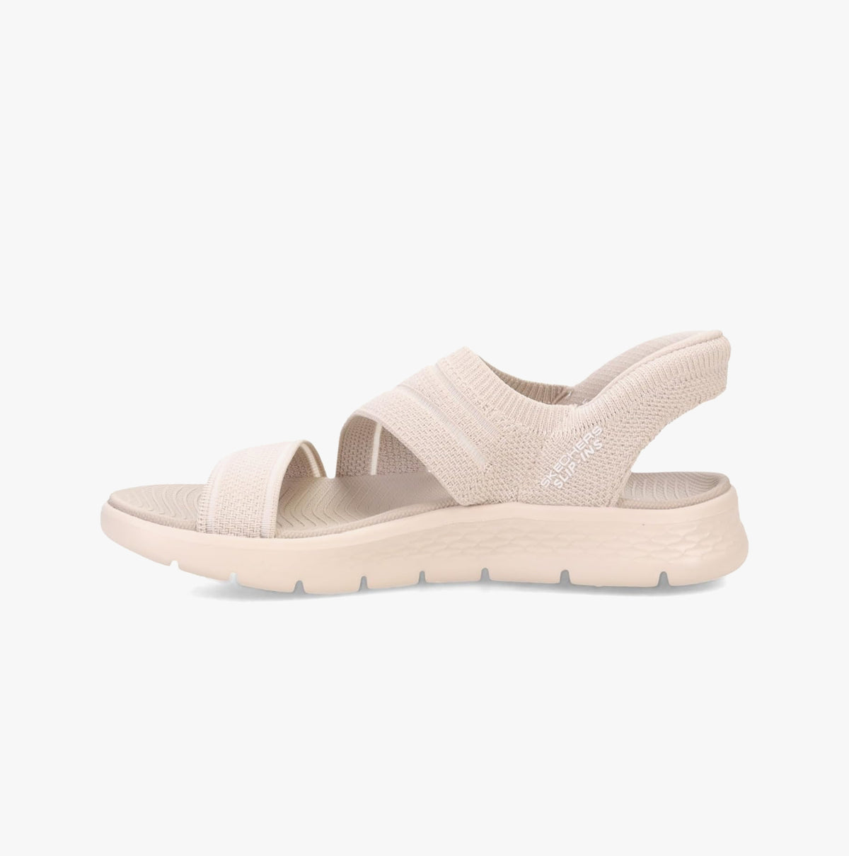 Skechers 141482/NAT GO WALK FLEX SANDAL - ENTICING Womens Sandals Natural/Purple side view highlighting comfort features.