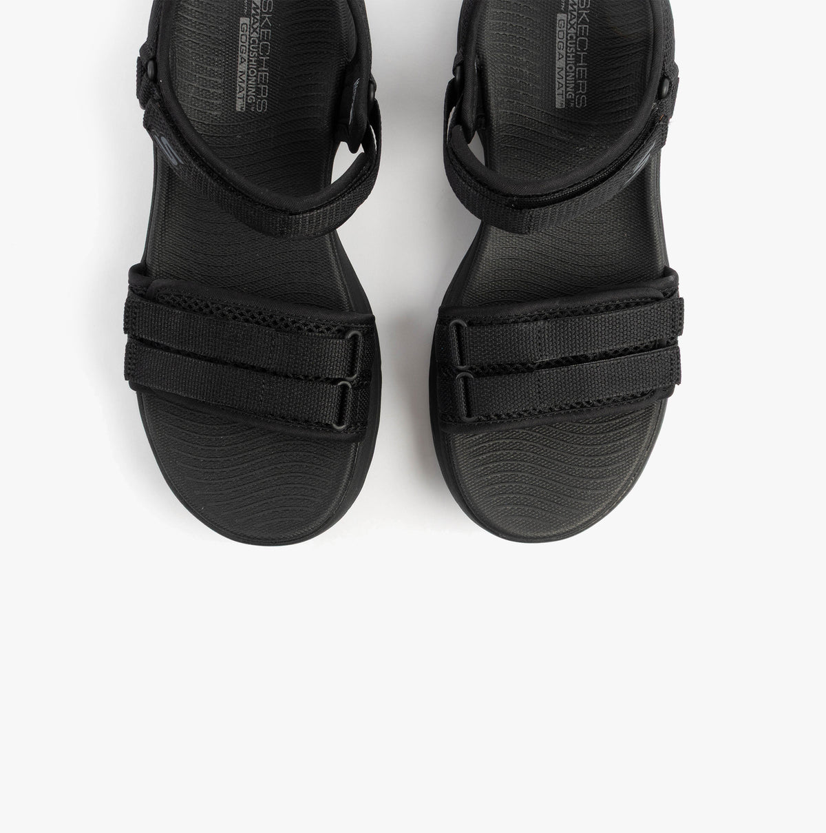 Skechers 141617/BBK MAX CUSHIONING ELITE 2.0 - JESSIE Womens Sandals Black top view showing straps and sole.