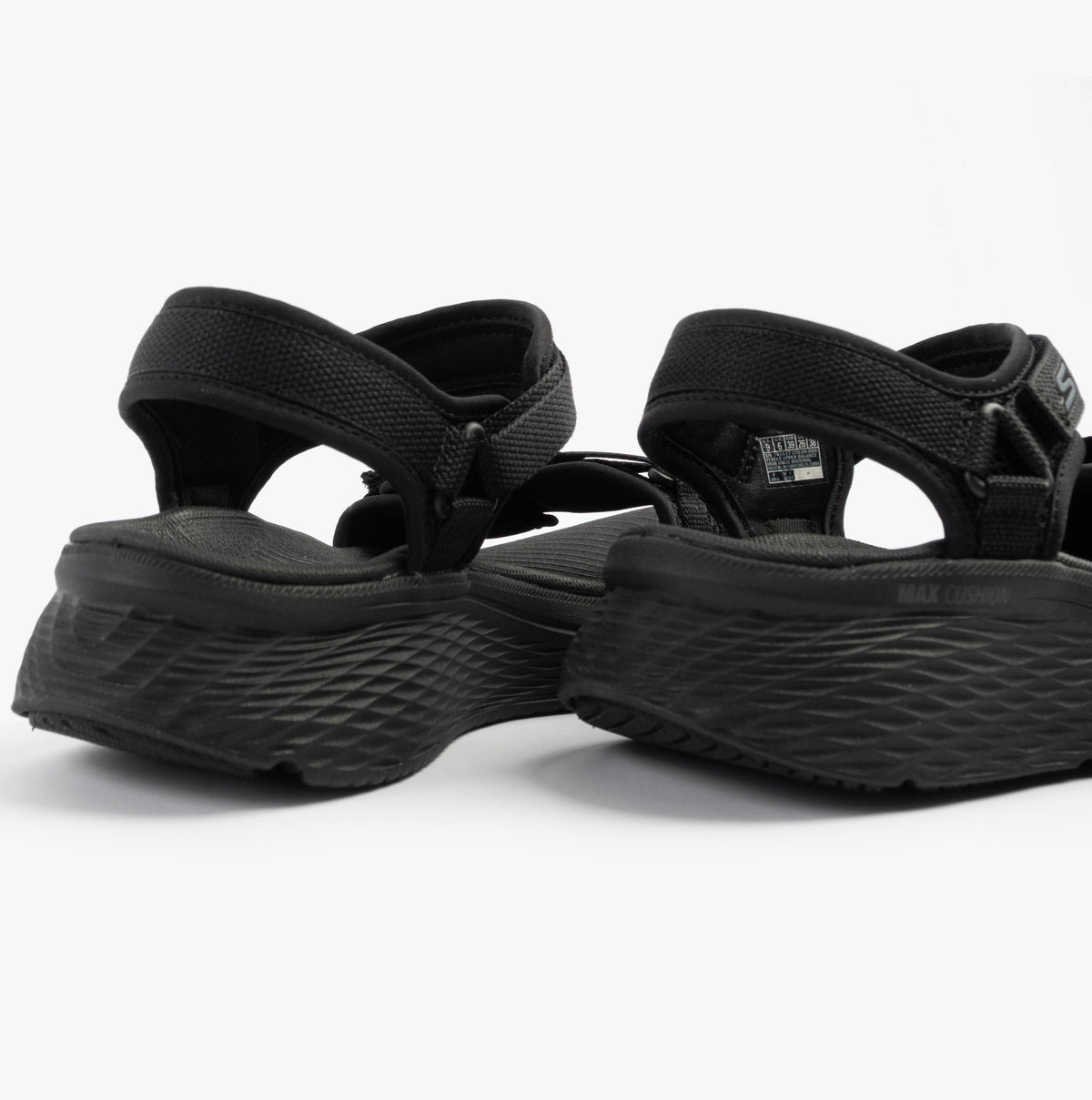 Skechers 141617/BBK MAX CUSHIONING ELITE 2.0 - JESSIE Womens Sandals Black rear view showcasing straps and sole.