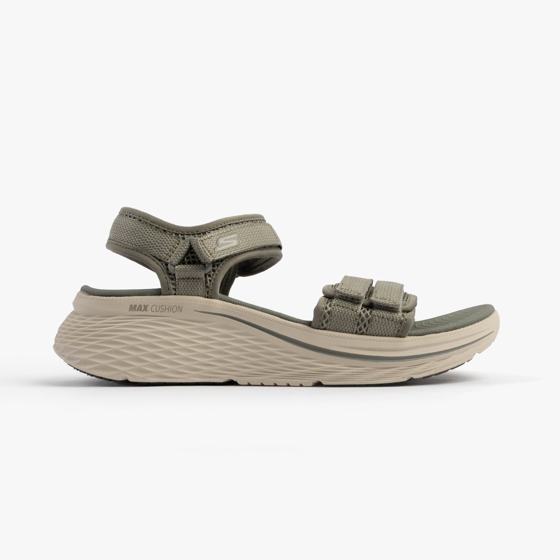 Skechers 141617/OLV MAX CUSHIONING ELITE 2.0 - JESSIE Womens Sandals Olive side view showing comfort design.