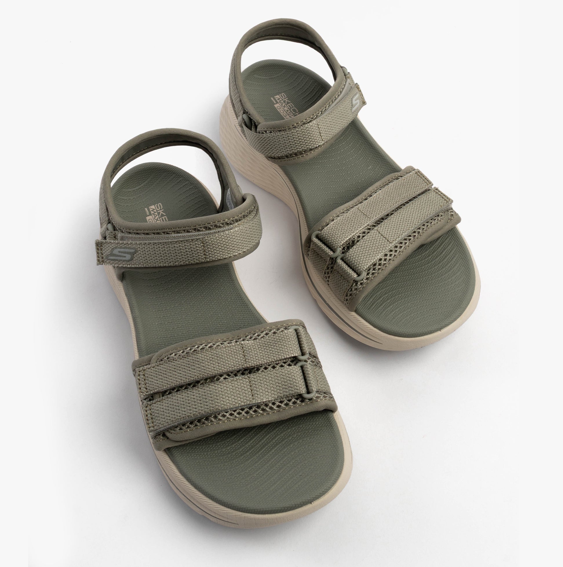 Skechers 141617/OLV MAX CUSHIONING ELITE 2.0 - JESSIE Womens Sandals Olive top view with straps and footbed.