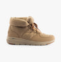 Skechers 144194/TAN GLACIAL ULTRA-TREND UP Womens Boots Tan side view featuring lace-up closure and ankle boot design.