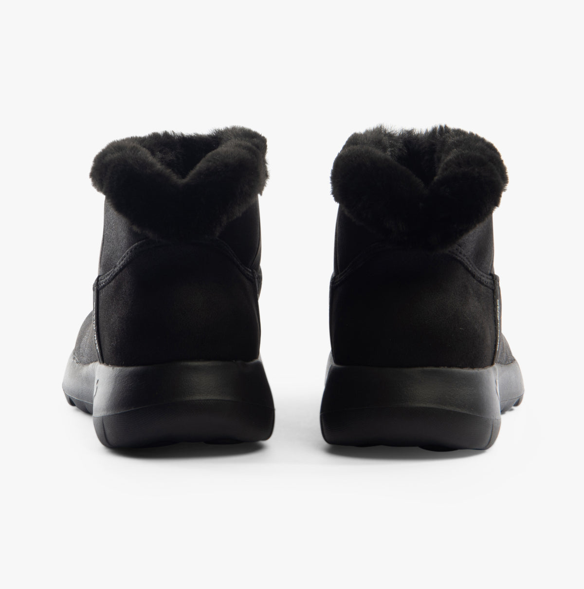 Skechers 144800/BBK ON-THE-GO JOY - COZY DREAM Womens Boots Black back view showcasing faux fur lining and comfortable design.