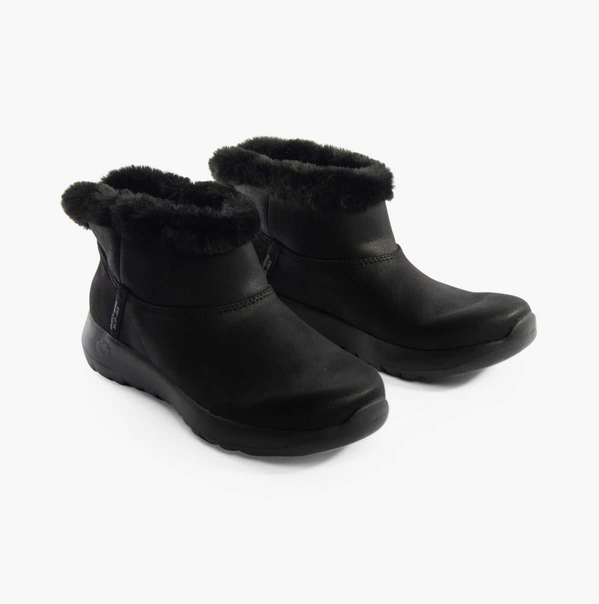 Skechers 144800/BBK ON-THE-GO JOY - COZY DREAM Womens Boots Black side view, featuring faux leather and faux fur lining.