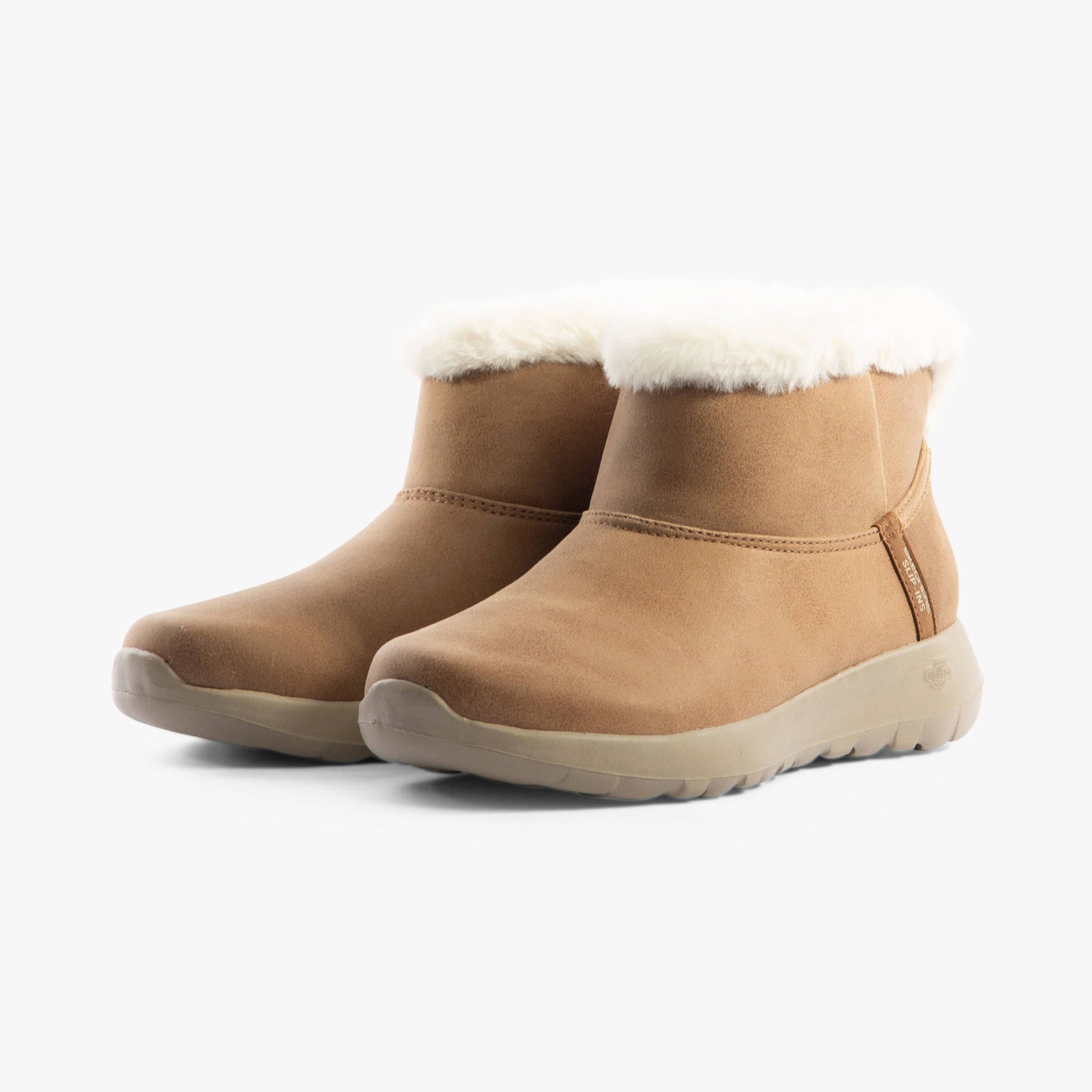 Skechers 144800/CSNT ON-THE-GO JOY - COZY DREAM Womens Boots Chestnut side view showing faux leather upper and cozy faux fur lining.
