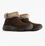 Skechers 144848/CHOC ON-THE-GO ENCORE - SNOW-CAPPE Womens Boots Chocolate side view with fur lining and rubber sole.