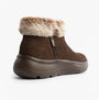 Skechers 144848/CHOC ON-THE-GO ENCORE - SNOW-CAPPE Womens Boots Chocolate side view showing faux fur collar and zipper.