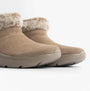 Skechers 144848/DKTP ON-THE-GO ENCORE - SNOW-CAPPE Womens Boots Dark Taupe side view featuring faux fur lining.