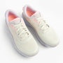 Skechers 150007/OFPK D'LUX WALKER 2.0-ACTIVE PACE Womens Trainers Off White/Pink top view featuring lace-up closure and breathable mesh.