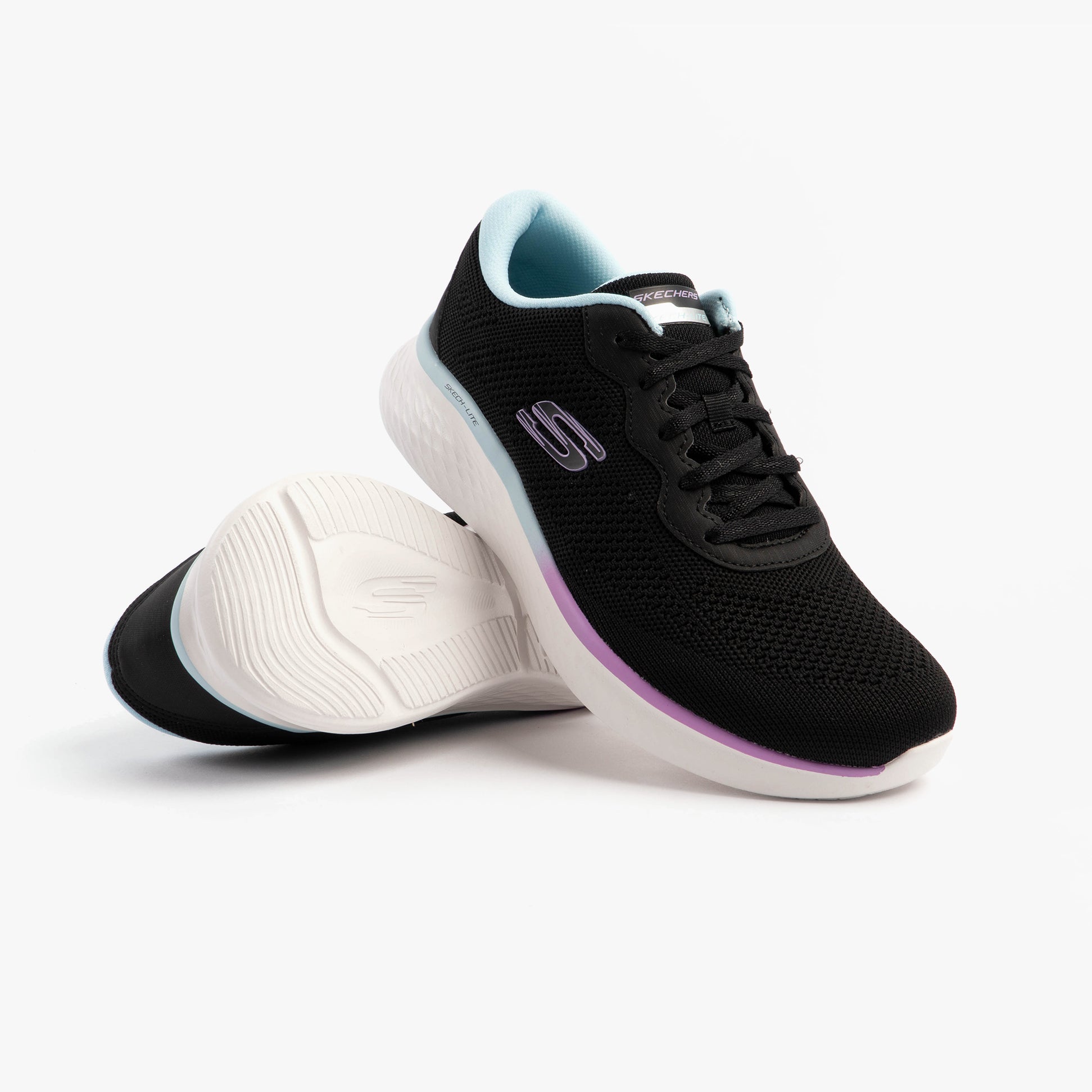 Skechers 150019/BKMT SKECH-LITE PRO-WARM GLOW Womens Trainers Black/Multi side view with laces, focusing on the shoe design.