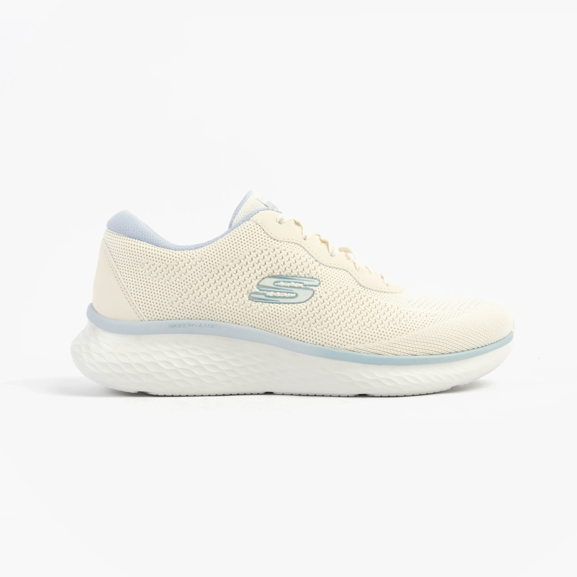 Skechers 150019/NTMT SKECH-LITE PRO-WARM GLOW Womens Trainers Natural/Multi side view showcasing textile upper and lace-up design.