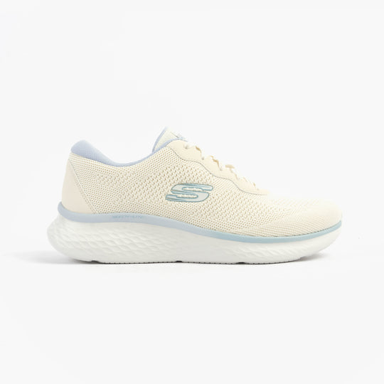 Skechers 150019/NTMT SKECH-LITE PRO-WARM GLOW Womens Trainers Natural/Multi side view showcasing textile upper and lace-up design.
