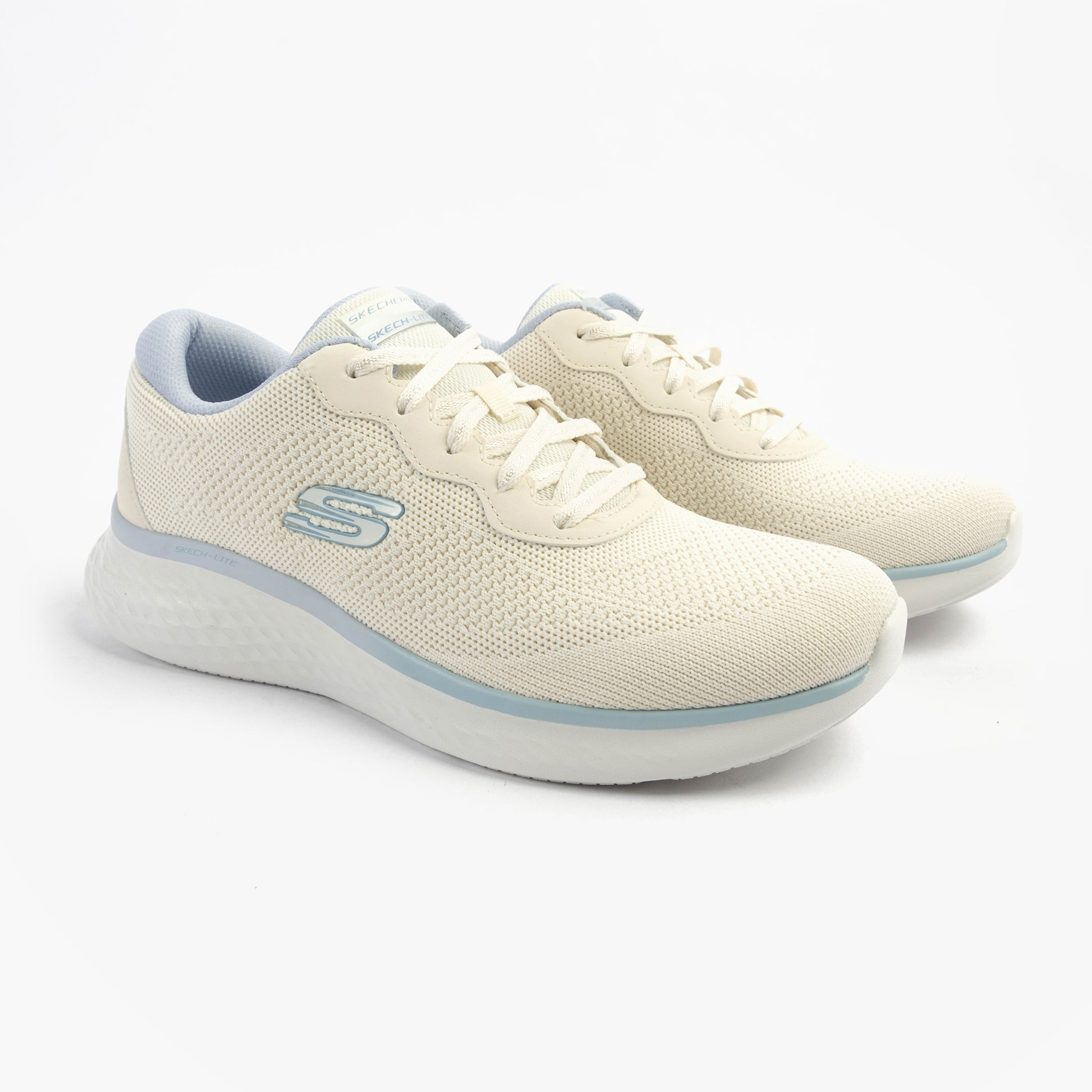 Skechers 150019/NTMT SKECH-LITE PRO-WARM GLOW Womens Trainers Natural/Multi side view showing casual design and lace-up closure.
