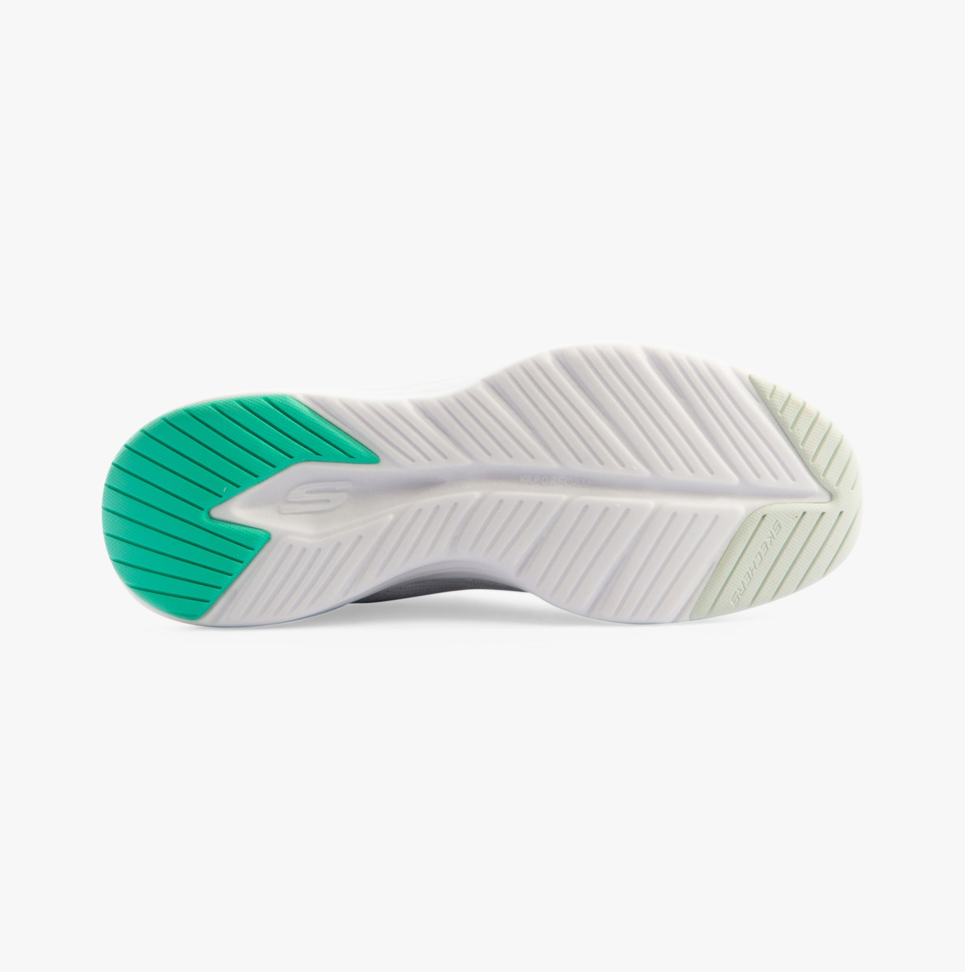 Skechers 150028/WBK VAPOR FOAM - SMOOTH RIDE Womens Trainers White/Black bottom view showcasing rubber sole.