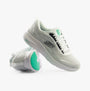 Skechers 150028/WBK VAPOR FOAM - SMOOTH RIDE Womens Trainers White/Black side view with smooth textile upper and rubber sole.