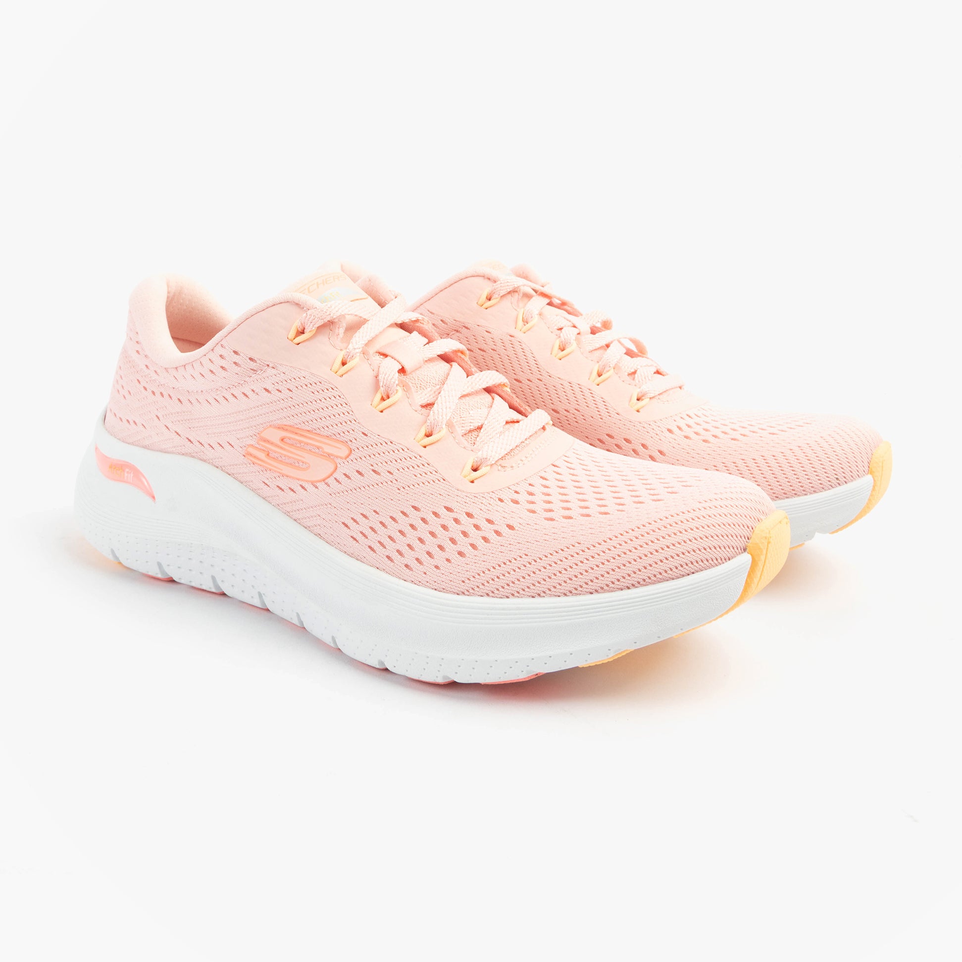 Skechers 150051/PKMT ARCH FIT 2.0 - BIG LEAGUE Womens Trainers Pink side view with lace-up closure and mesh upper.