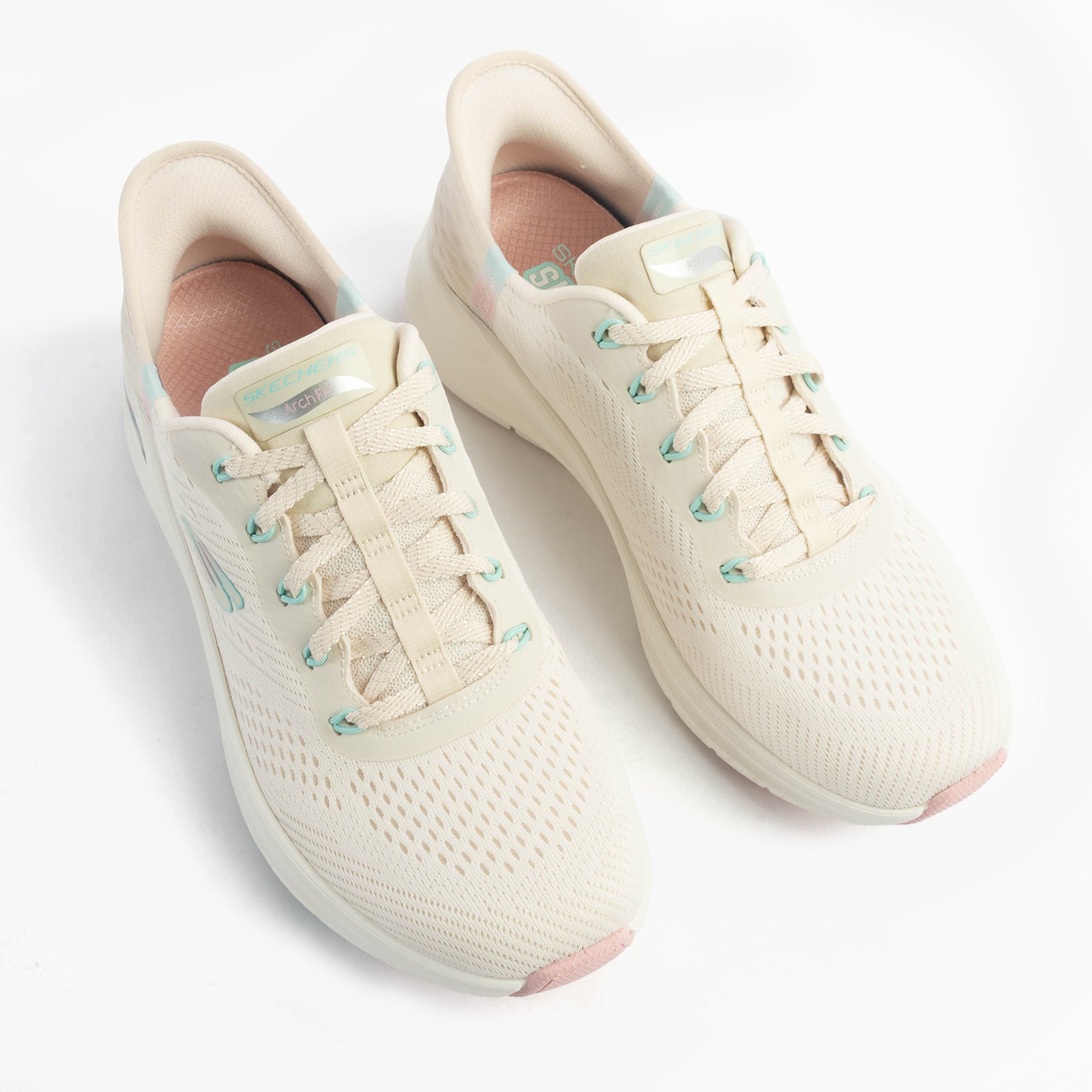 Skechers 150066/NTPK ARCH FIT 2.0 - EASY CHIC Womens Trainers Natural Pink top view showing lace-up closure and synthetic mesh upper
