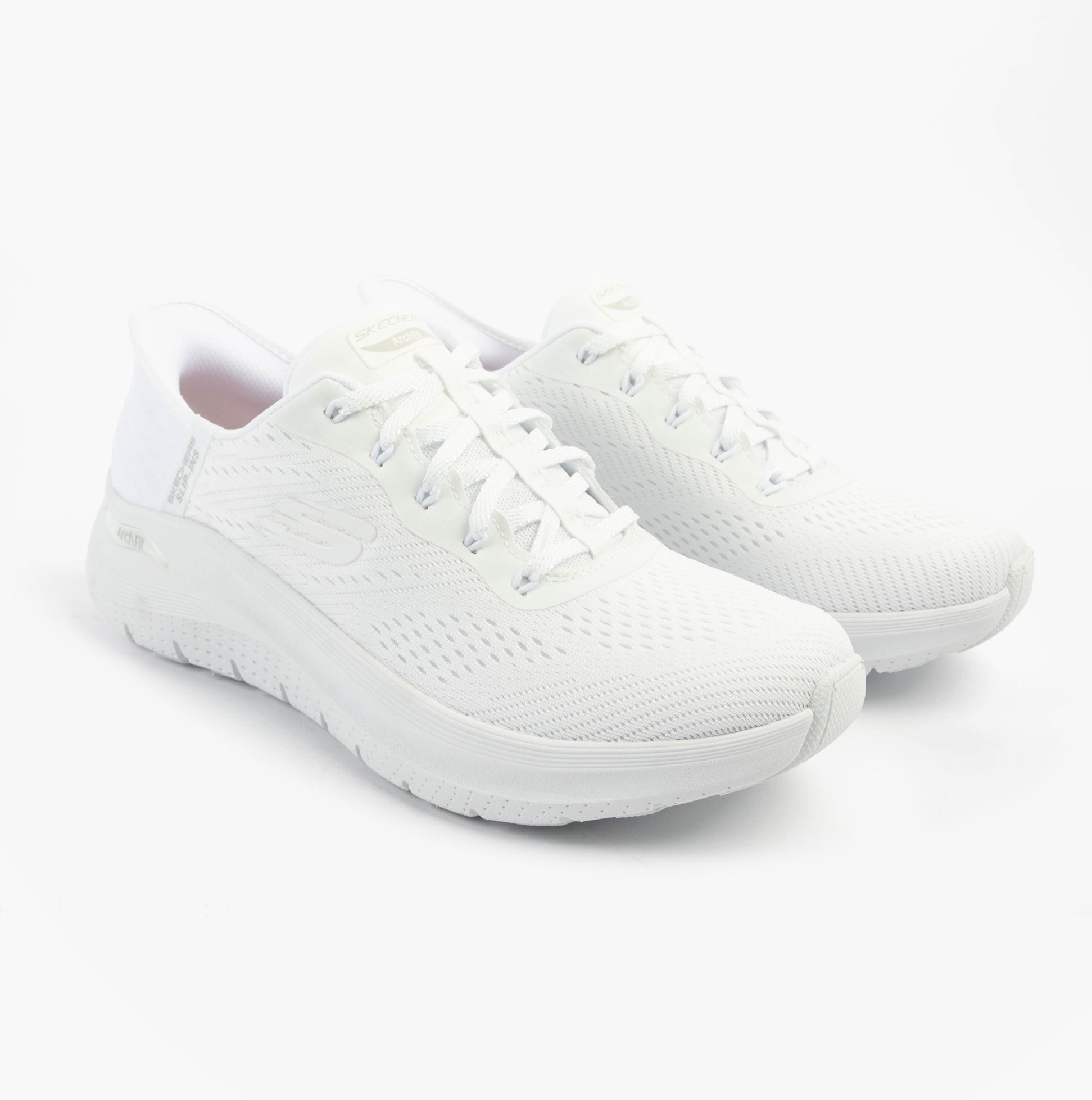 Skechers 150066/WHT ARCH FIT 2.0 - EASY CHIC Womens Trainers White side view, lace-up, casual synthetic upper.
