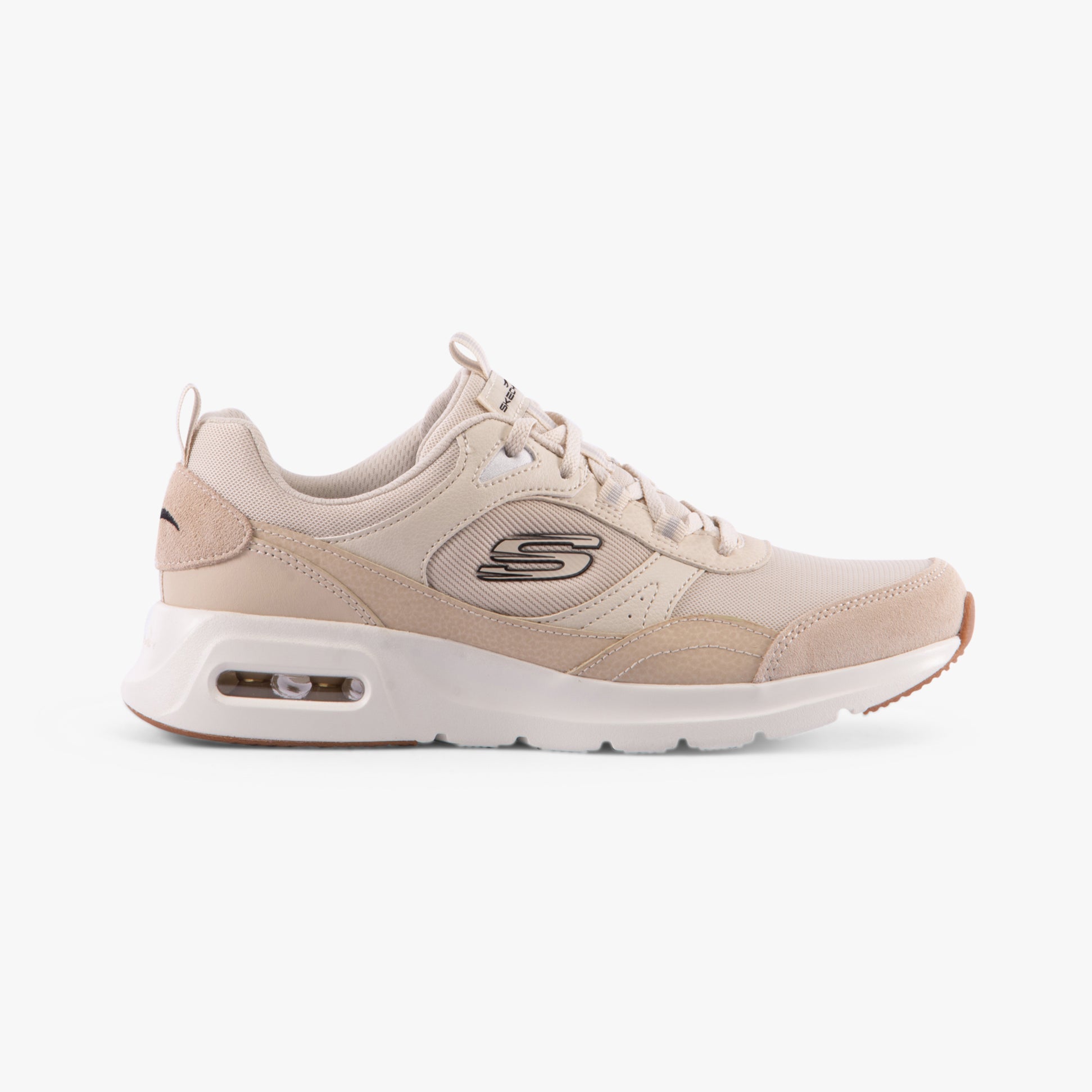 Skechers 150075/NTBK SKECH-AIR COURT-RETRO AVENUE Womens Trainers Natural/Black side view.