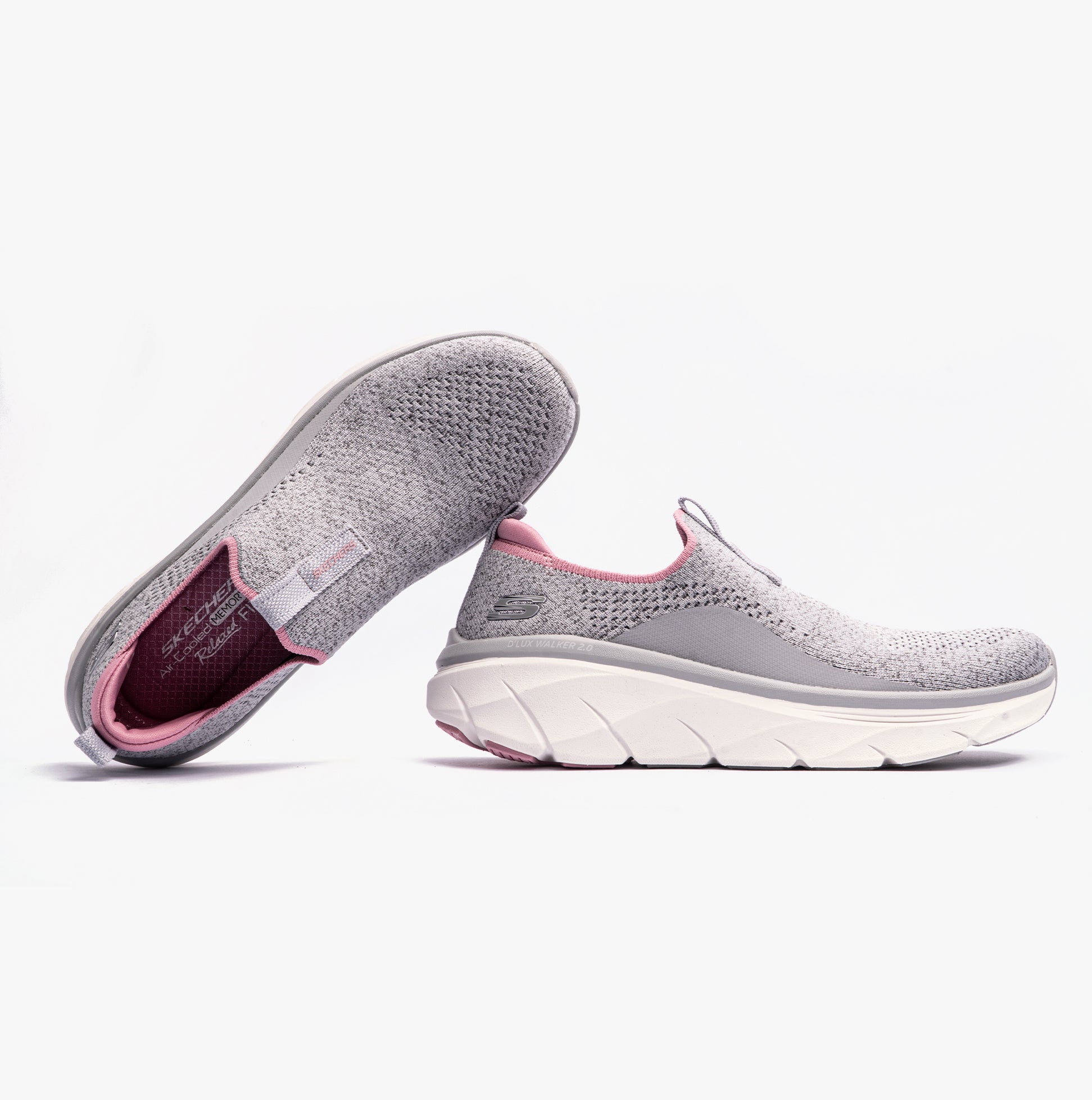 Skechers 150092/GYPK RELAXED FIT: D'LUX WALKER 2.0 - BOLD STATE Womens Trainers Grey/Pink