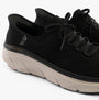 Skechers 150105/BKTN D'LUX WALKER 2.0-THRILL MOVEM Womens Trainers Black/Tan side view of footwear.