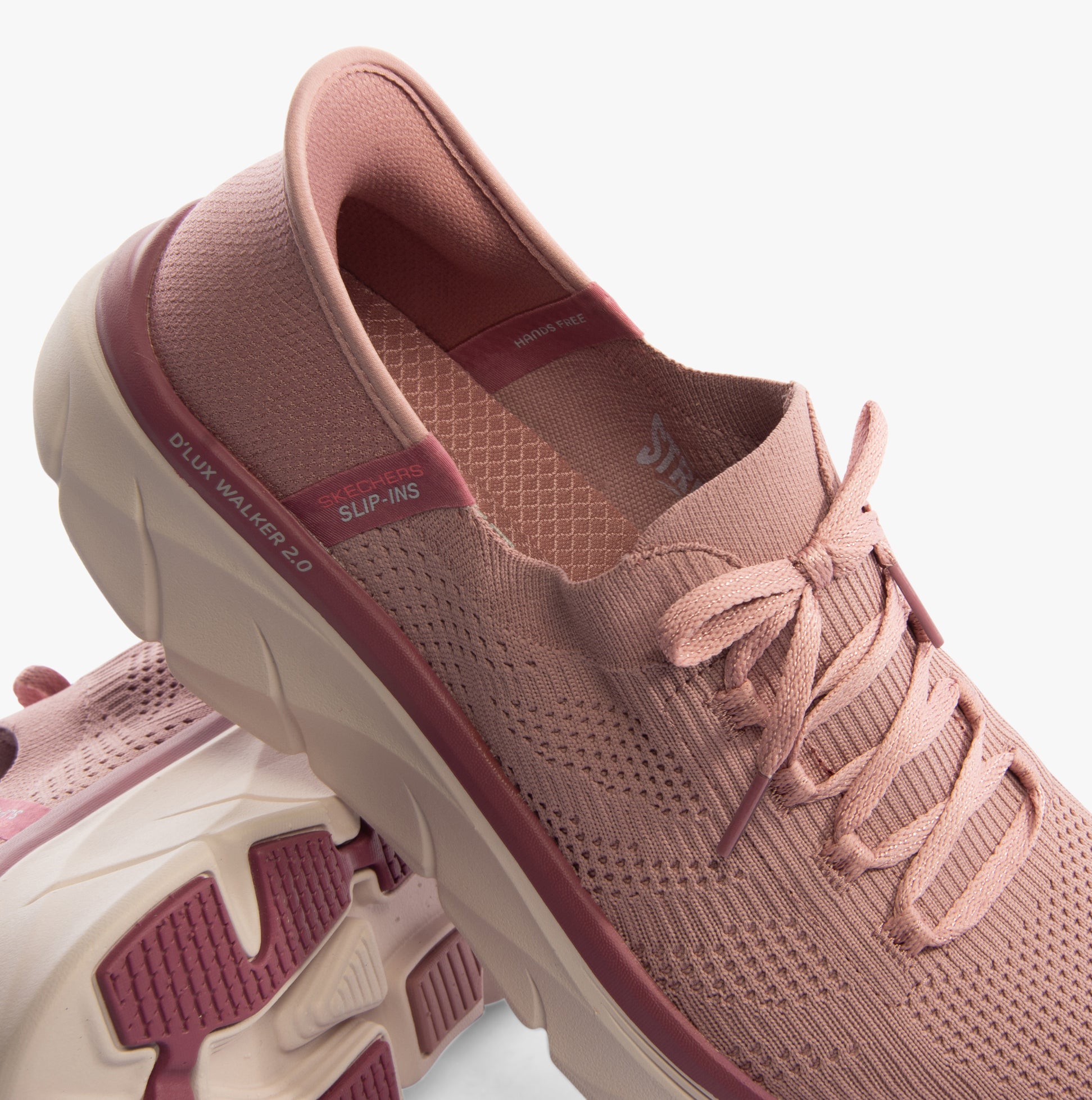 Skechers 150105/DKMV D'LUX WALKER 2.0-THRILL MOVEM Womens Trainers Dark Mauve top view with laces and slip-on detail.