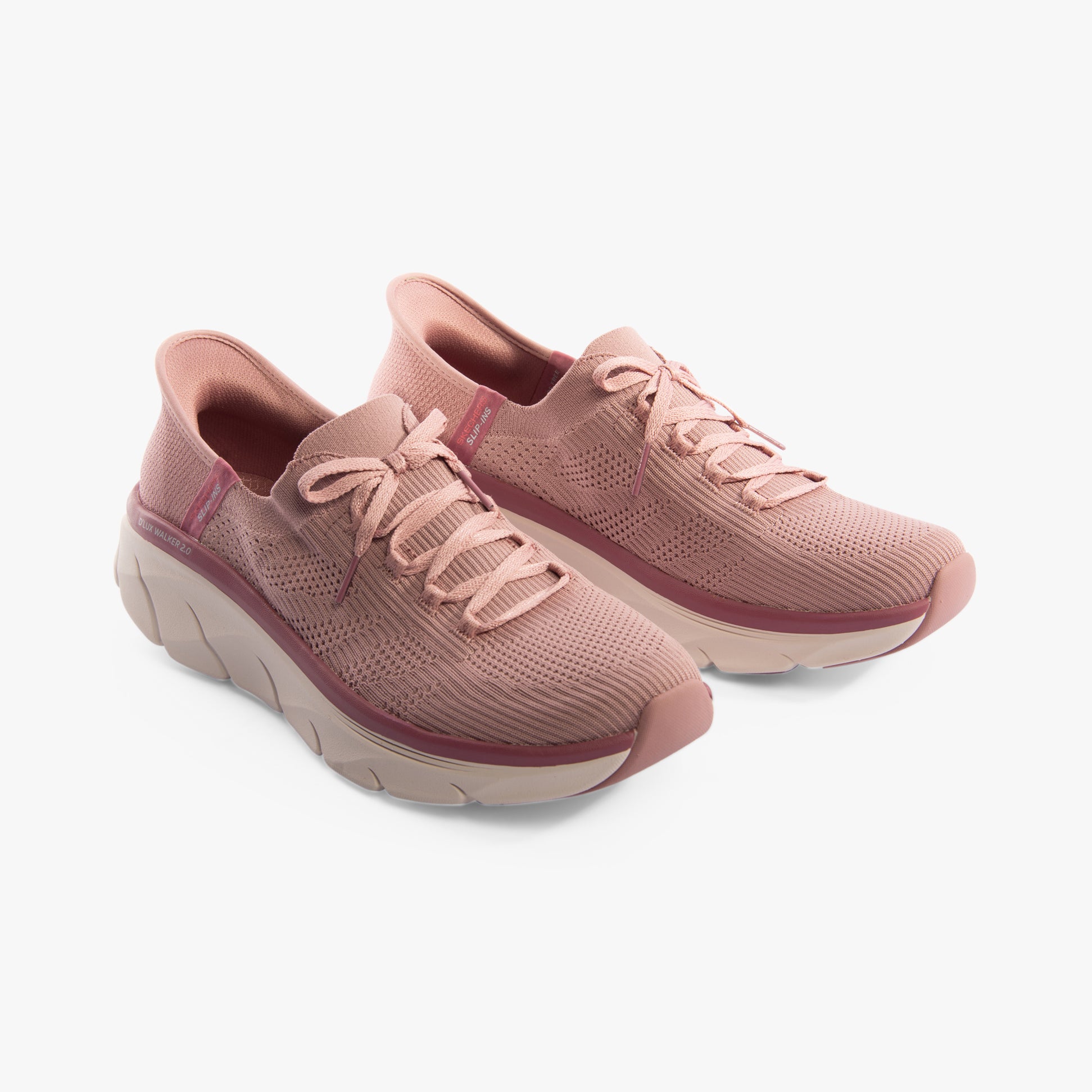 Skechers 150105/DKMV D'LUX WALKER 2.0-THRILL MOVEM Womens Trainers Dark Mauve, side view showcasing lace-up closure and breathable upper.