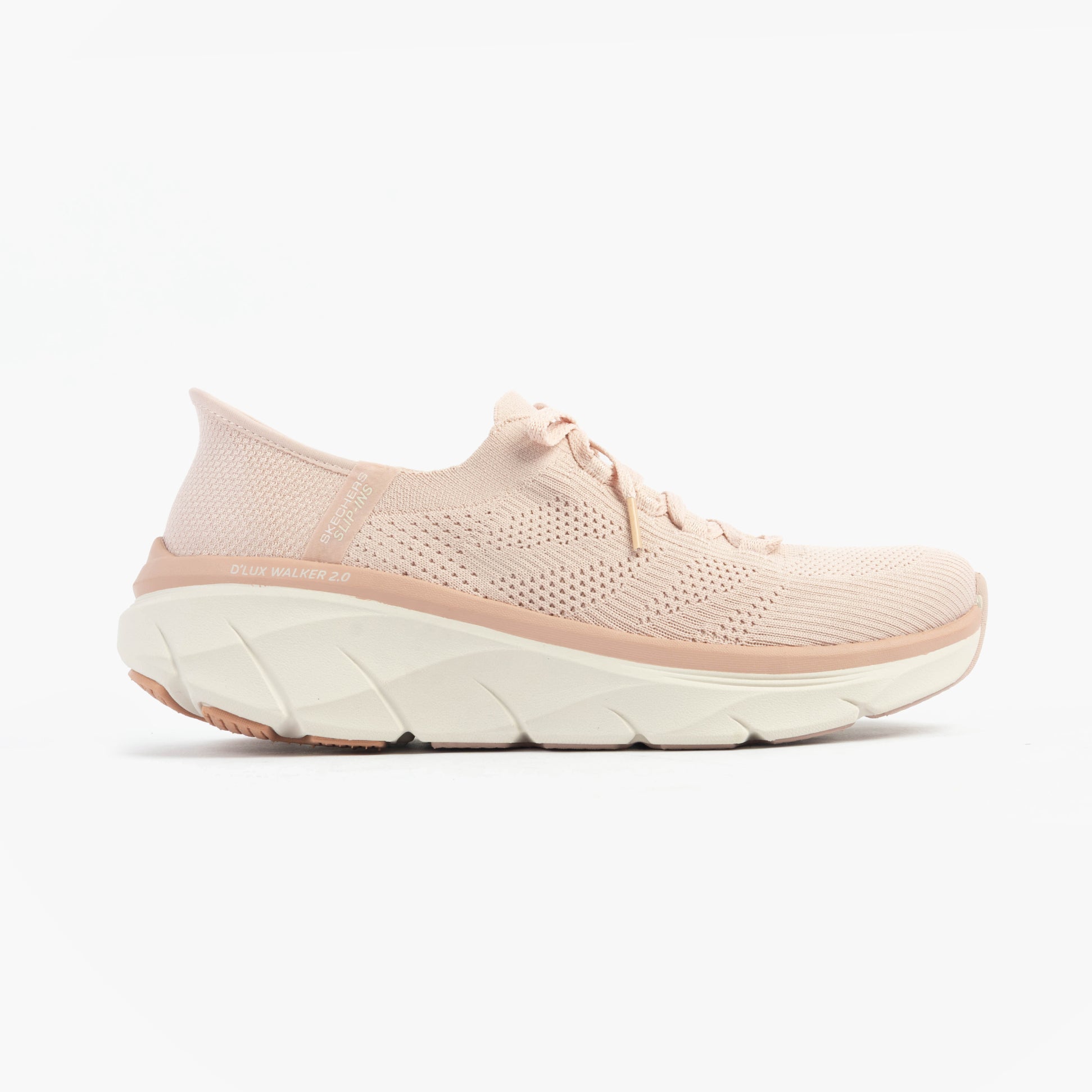 Skechers 150105/ROS D'LUX WALKER 2.0 - THRILL MOVEMENT Womens Trainers Rose side view detailing textile upper and rubber sole.