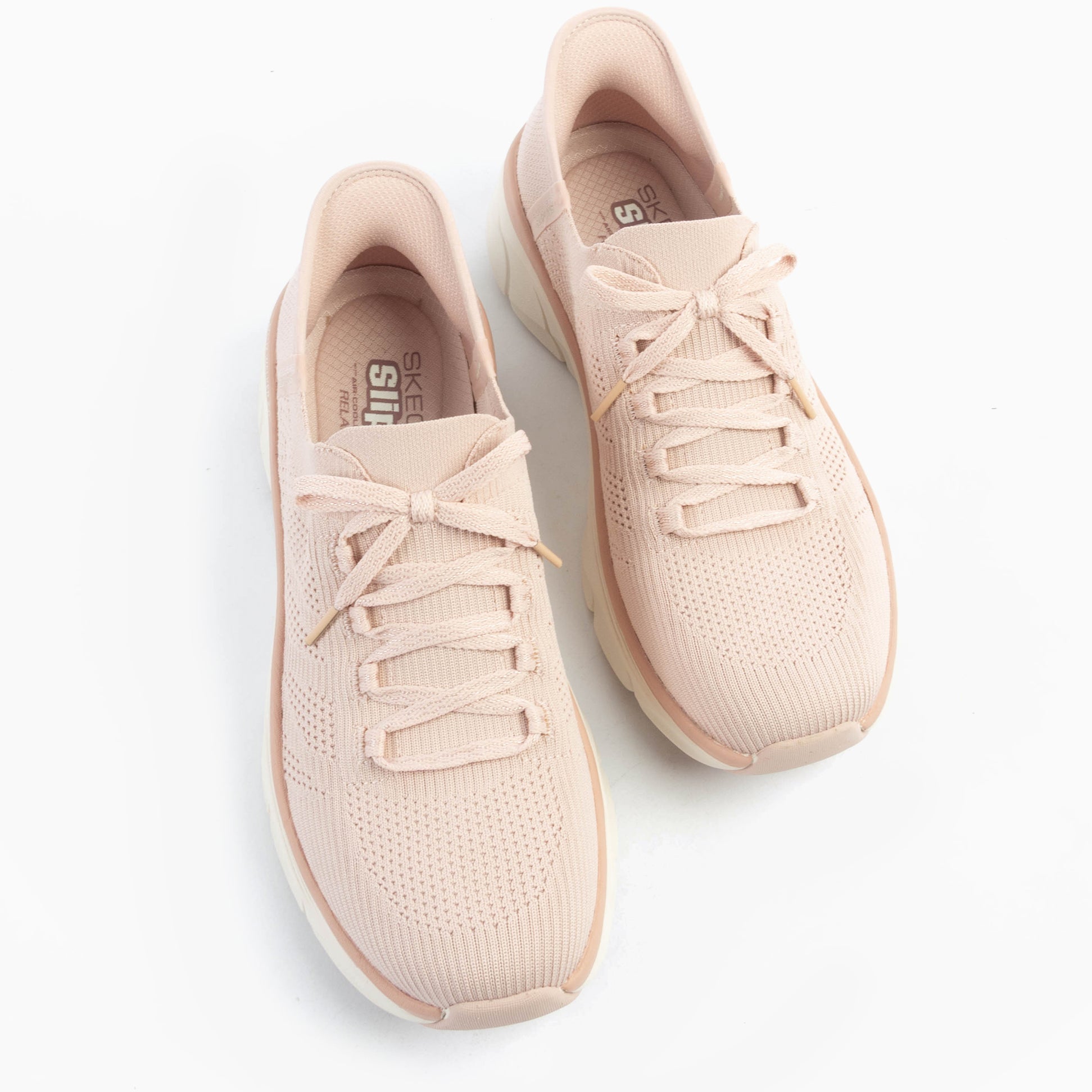Skechers 150105/ROS D'LUX WALKER 2.0 - THRILL MOVEMENT Womens Trainers Rose top view with lace-up closure.