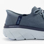 Skechers 150105/SLT D'LUX WALKER 2.0 - THRILL MOVEMENT Womens Trainers Slate side view showcasing the breathable textile upper.