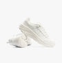 Skechers 150106/WSL D'LUX WALKER 2.0-GOLDEN STEP Womens Trainers White/Silver side view with white sole.