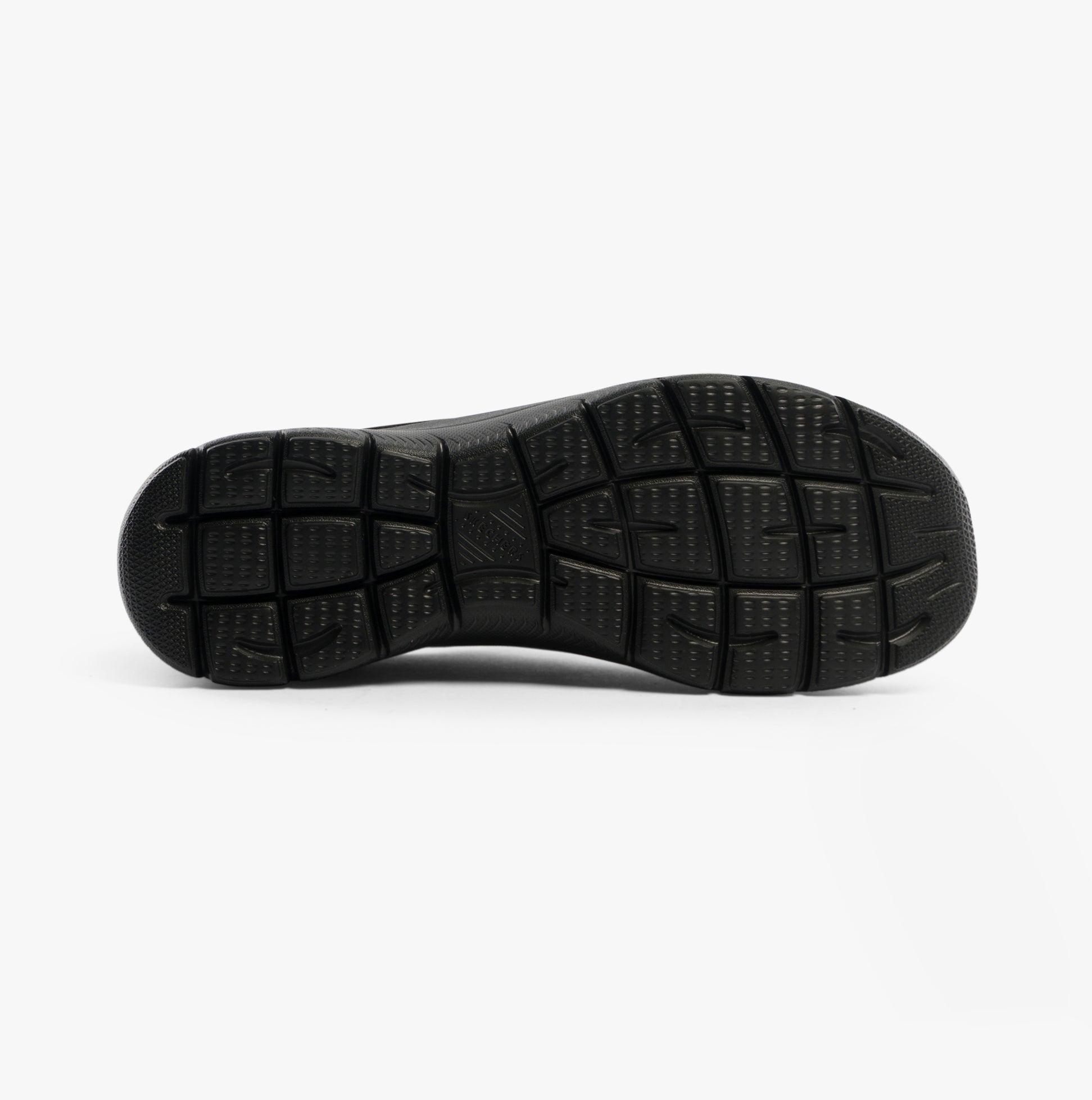 Skechers 150128/BKGD SUMMITS-CLASSY NIGHT Womens Trainers Black/Gold outsole view with textured rubber sole.