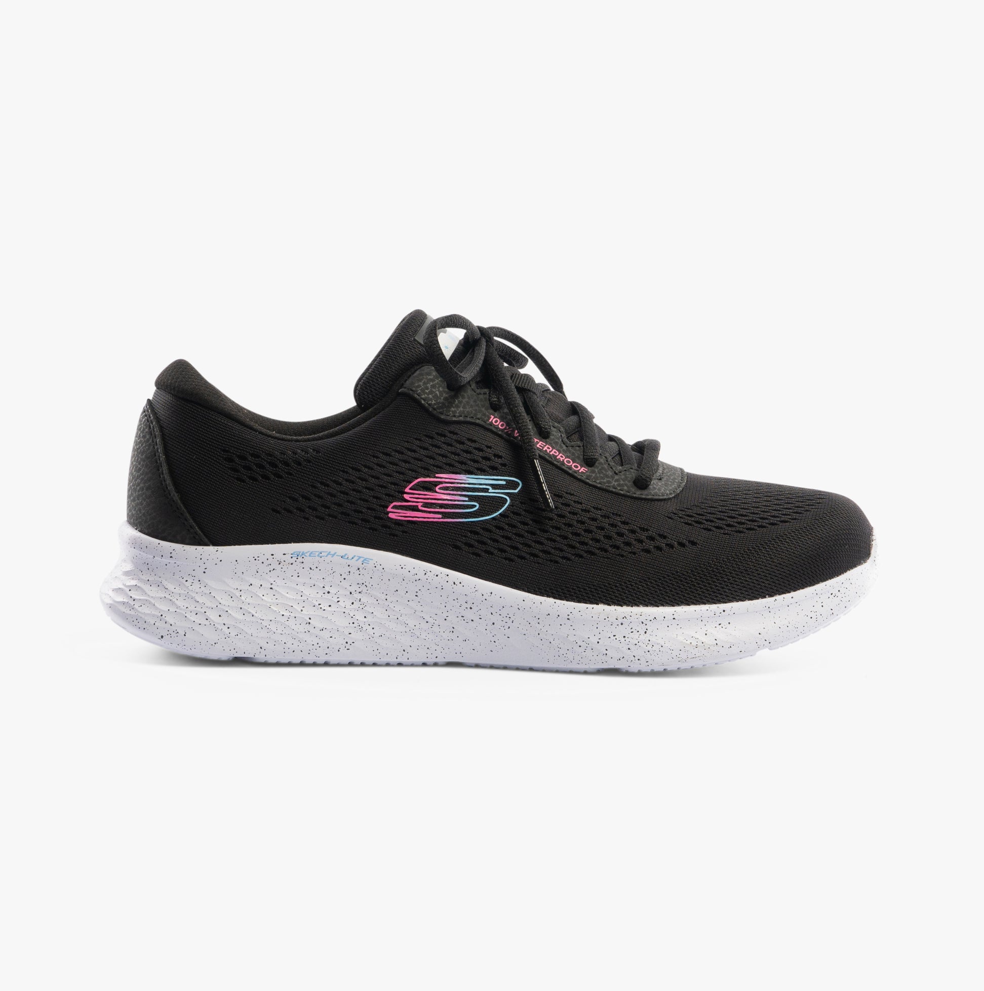 Skechers 150198/BLK SKECH-LITE PRO-THROUGH THE MUD Womens Trainers Black side view with lace-up design and lightweight sole.