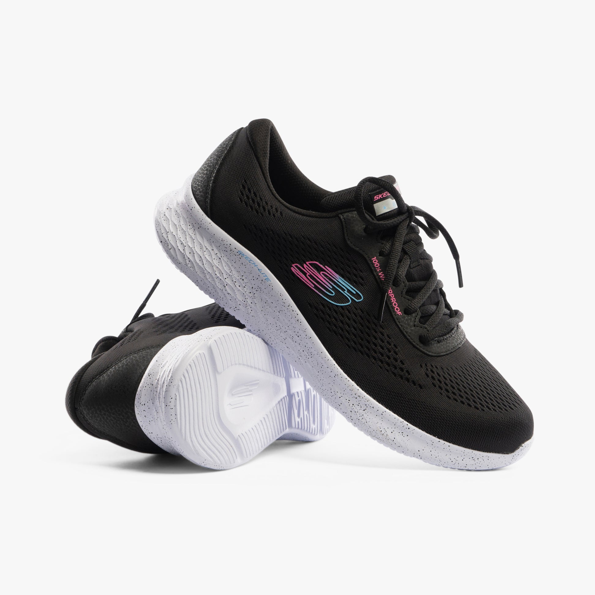 Skechers 150198/BLK SKECH-LITE PRO-THROUGH THE MUD Womens Trainers Black side view showcasing breathable upper and rubber sole.