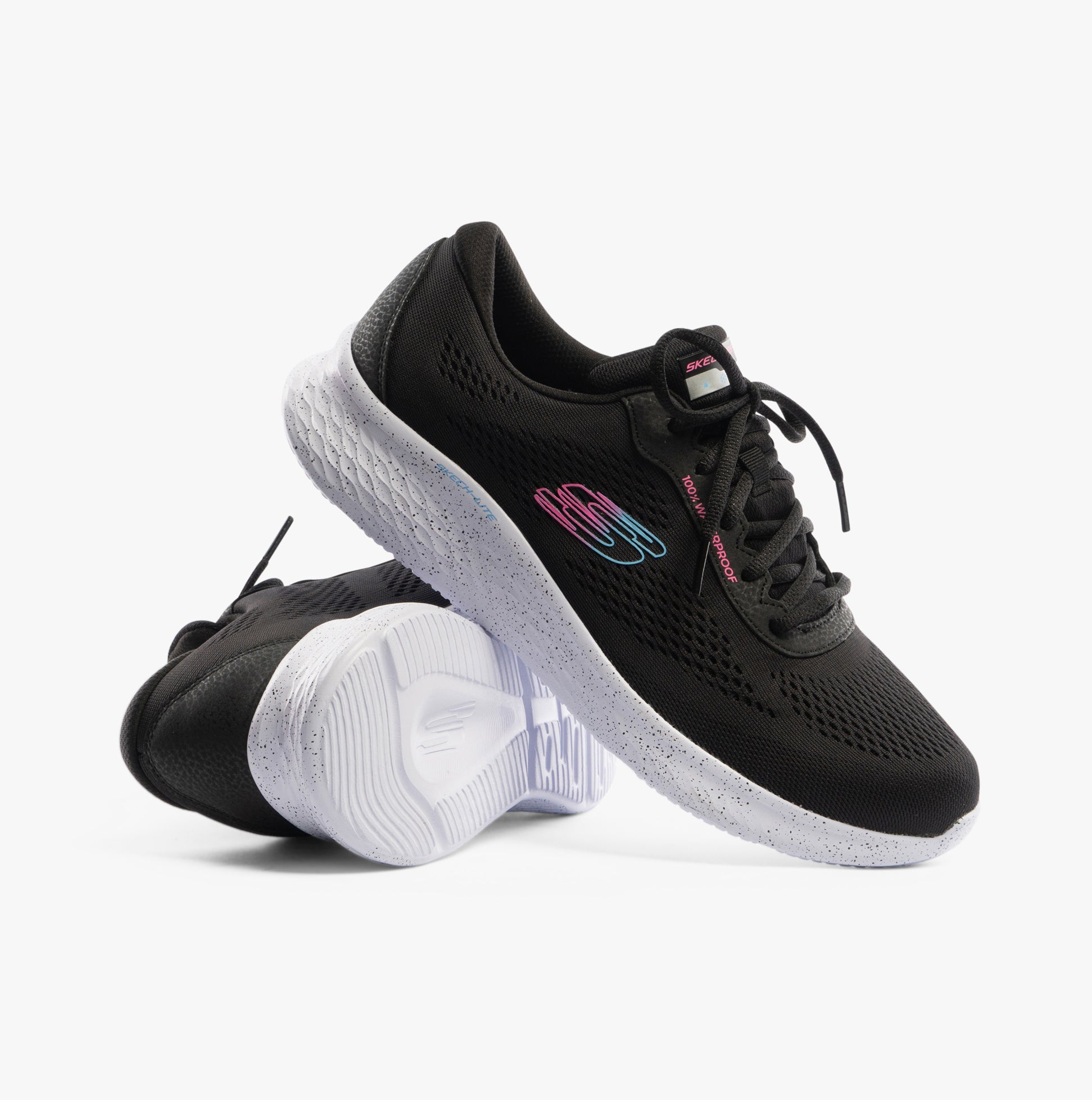 Skechers 150198/BLK SKECH-LITE PRO-THROUGH THE MUD Womens Trainers Black side view showcasing breathable upper and rubber sole.