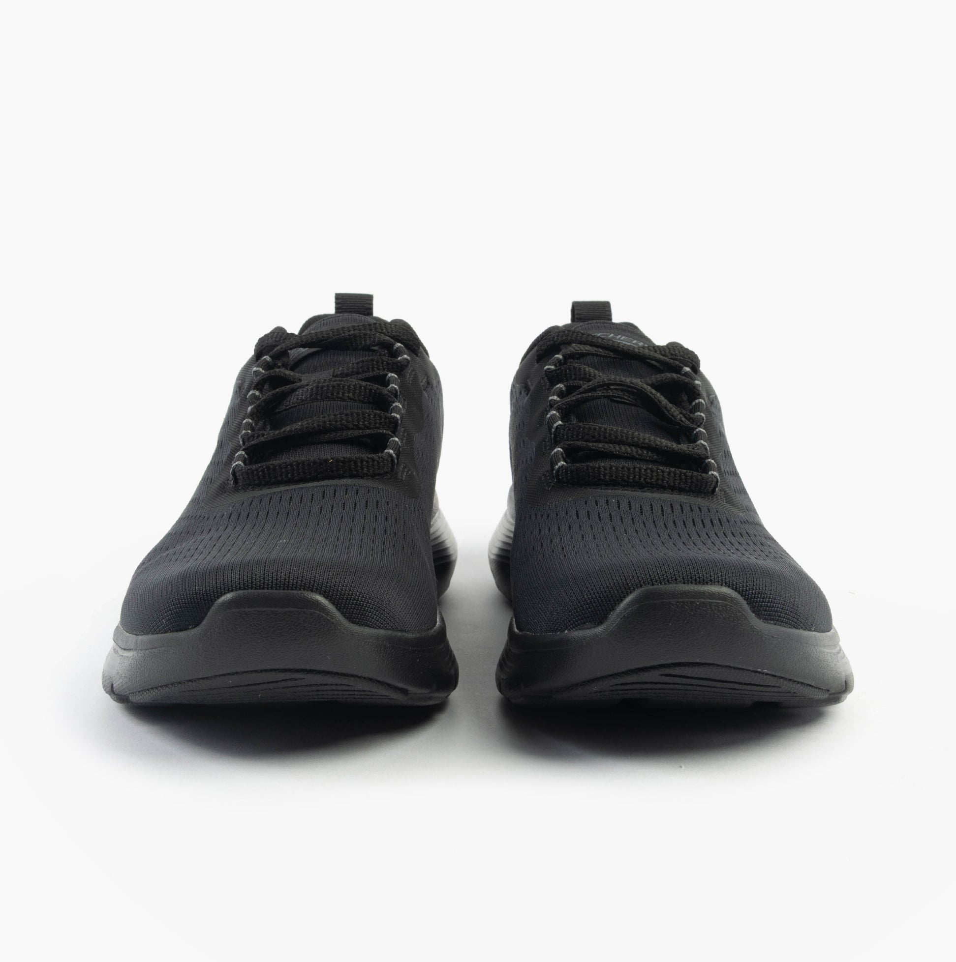 Skechers 150201/BBK FLEX APPEAL 5.0 Womens Trainers Black front view with lace-up closure and breathable mesh upper.