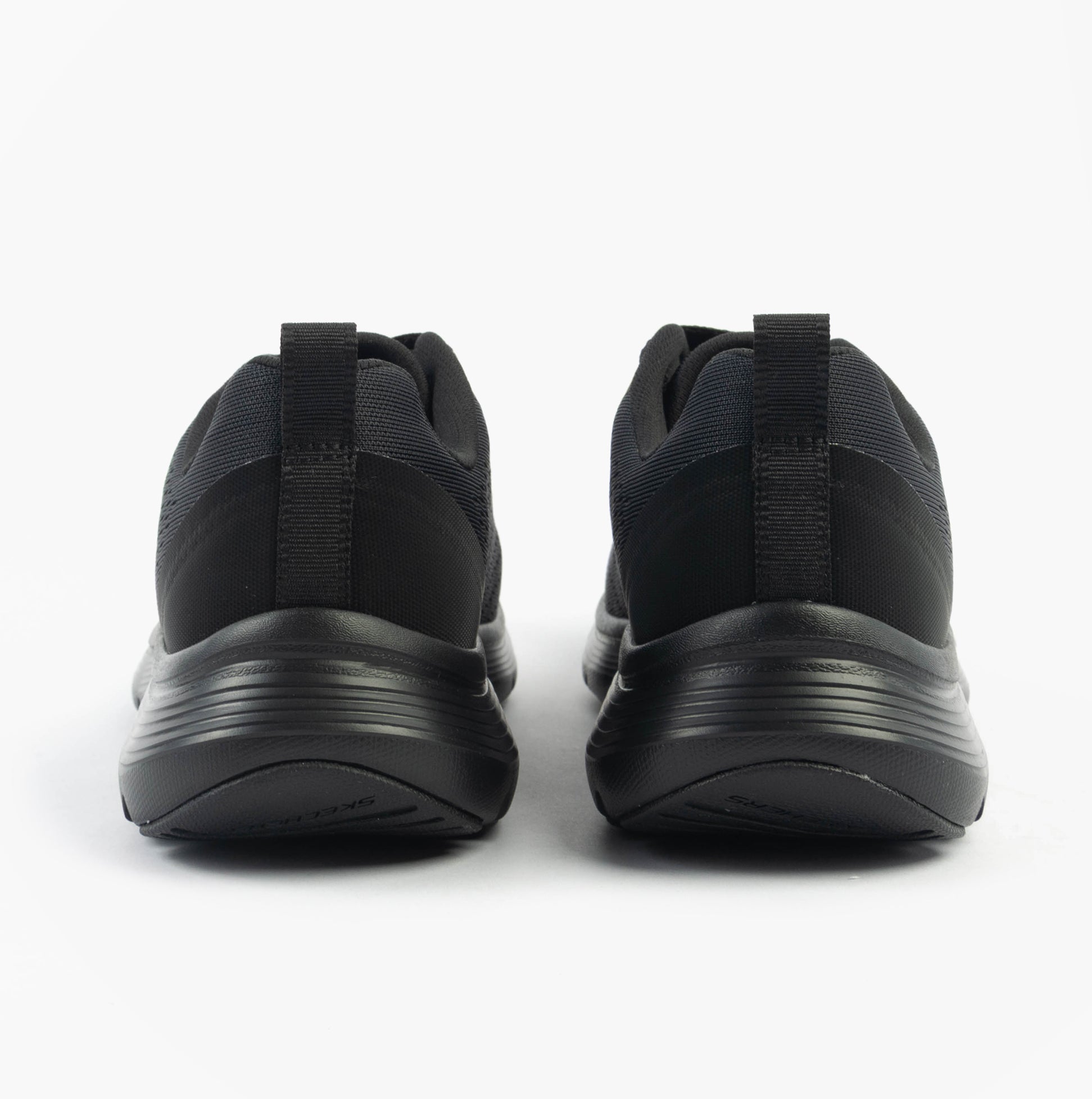 Skechers 150201/BBK FLEX APPEAL 5.0 Womens Trainers Black rear view showcasing low top design and rubber sole.