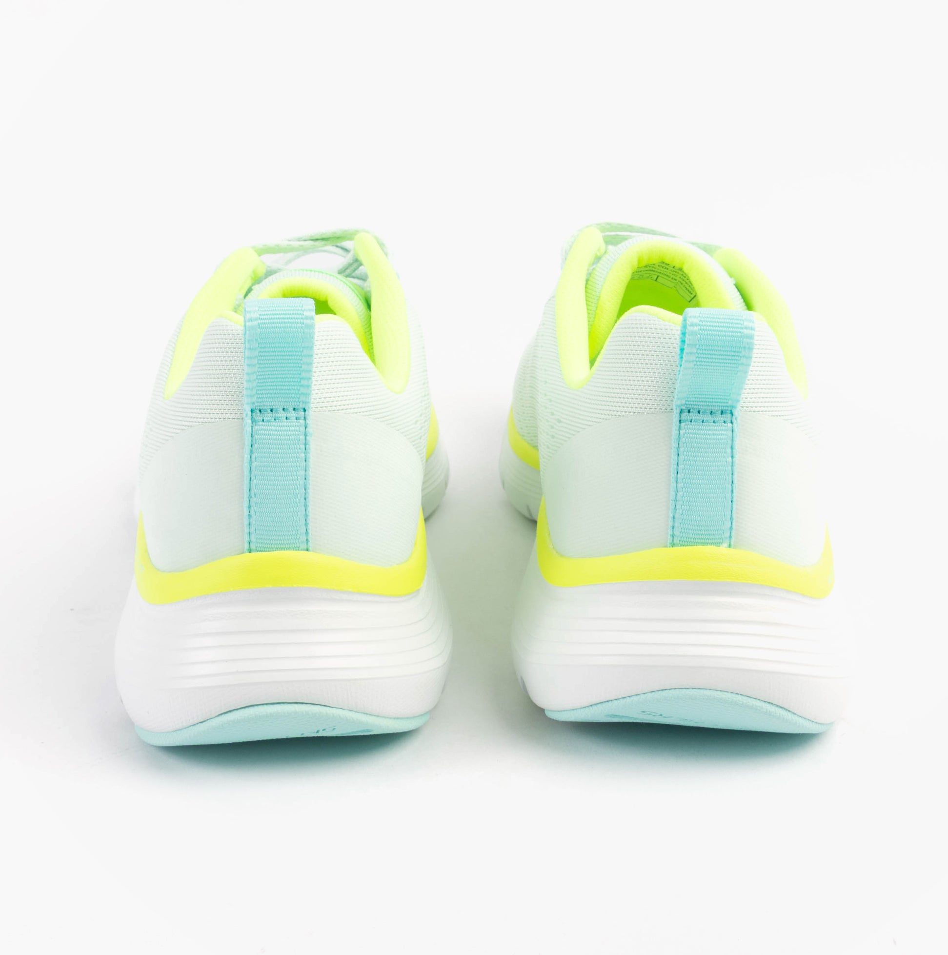 Skechers 150201/MTMT FLEX APPEAL 5.0 Womens Trainers Multicoloured rear view with light green and yellow accents.