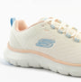 Skechers 150201/NTMT FLEX APPEAL 5.0 Womens Trainers Natural/Multi side view showcasing mesh upper and lace-up design.