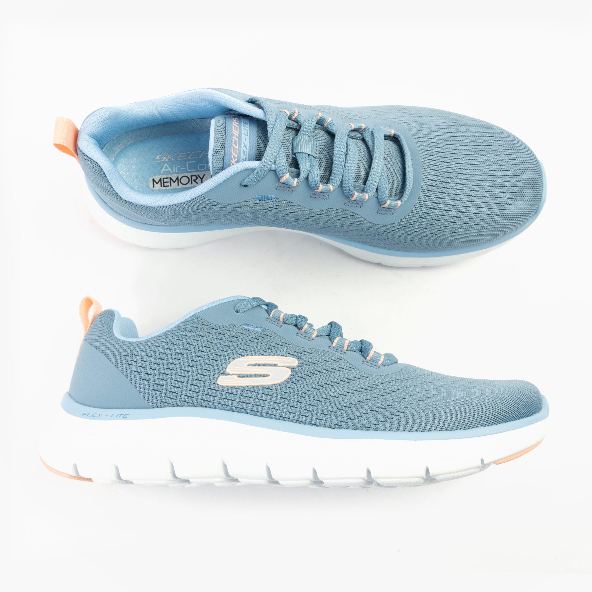 Skechers 150201/SLT FLEX APPEAL 5.0 Womens Trainers Slate side view with lace-up design and memory foam cushioning.