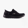 Skechers 150263/BBK SUMMITS-NEW DAILY Womens Trainers Black side view highlighting the lightweight design and lace-up closure.