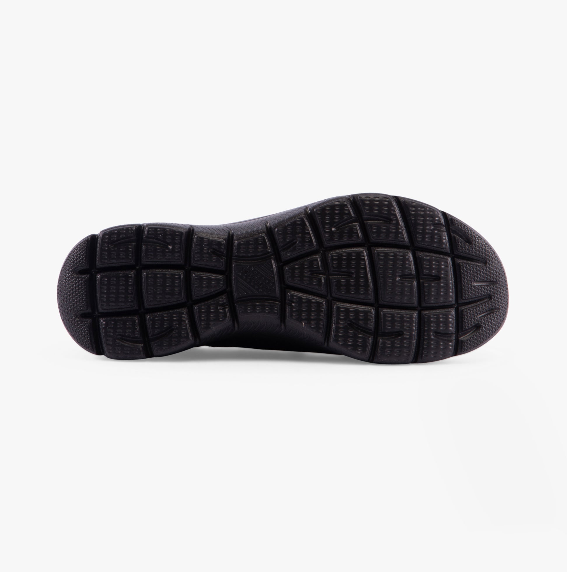 Skechers 150263/BBK SUMMITS-NEW DAILY Womens Trainers Black bottom view showing rubber sole pattern.
