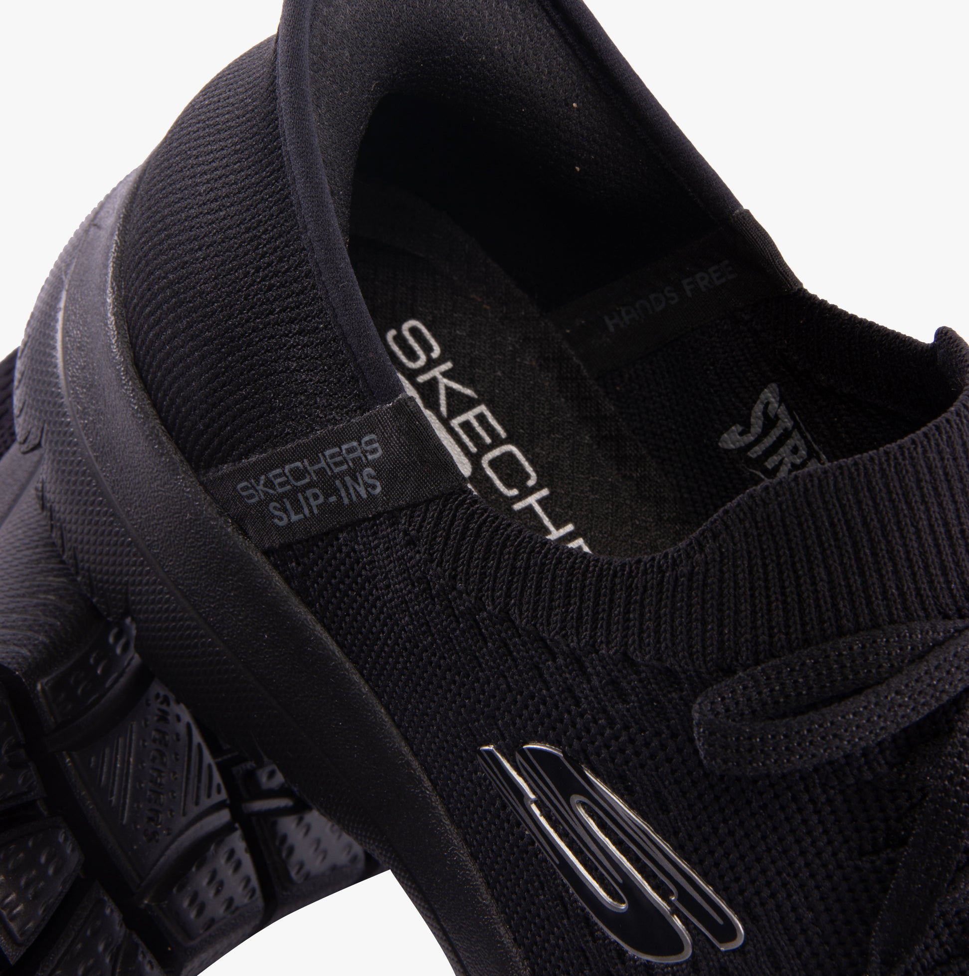 Skechers 150263/BBK SUMMITS-NEW DAILY Womens Trainers Black detail view of shoe upper and interior design.