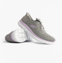 Skechers 150263/GYLV SUMMITS-NEW DAILY Womens Trainers Grey/Lavender side view showing lace-up closure and round toe design.