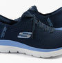Skechers 150263/NVBL SUMMITS-NEW DAILY Womens Trainers Navy side view, showcasing textile upper and lace-up closure.