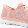 Skechers 150263/ROS SUMMITS-NEW DAILY Womens Trainers Rose side view showing pink textile upper and lace-up closure.