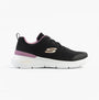 Skechers 150370/BKMV SKECH-AIR DYNAMIGHT 2.0 - NEW Womens Trainers Black/Mauve side view with rubber sole and lace-up closure.