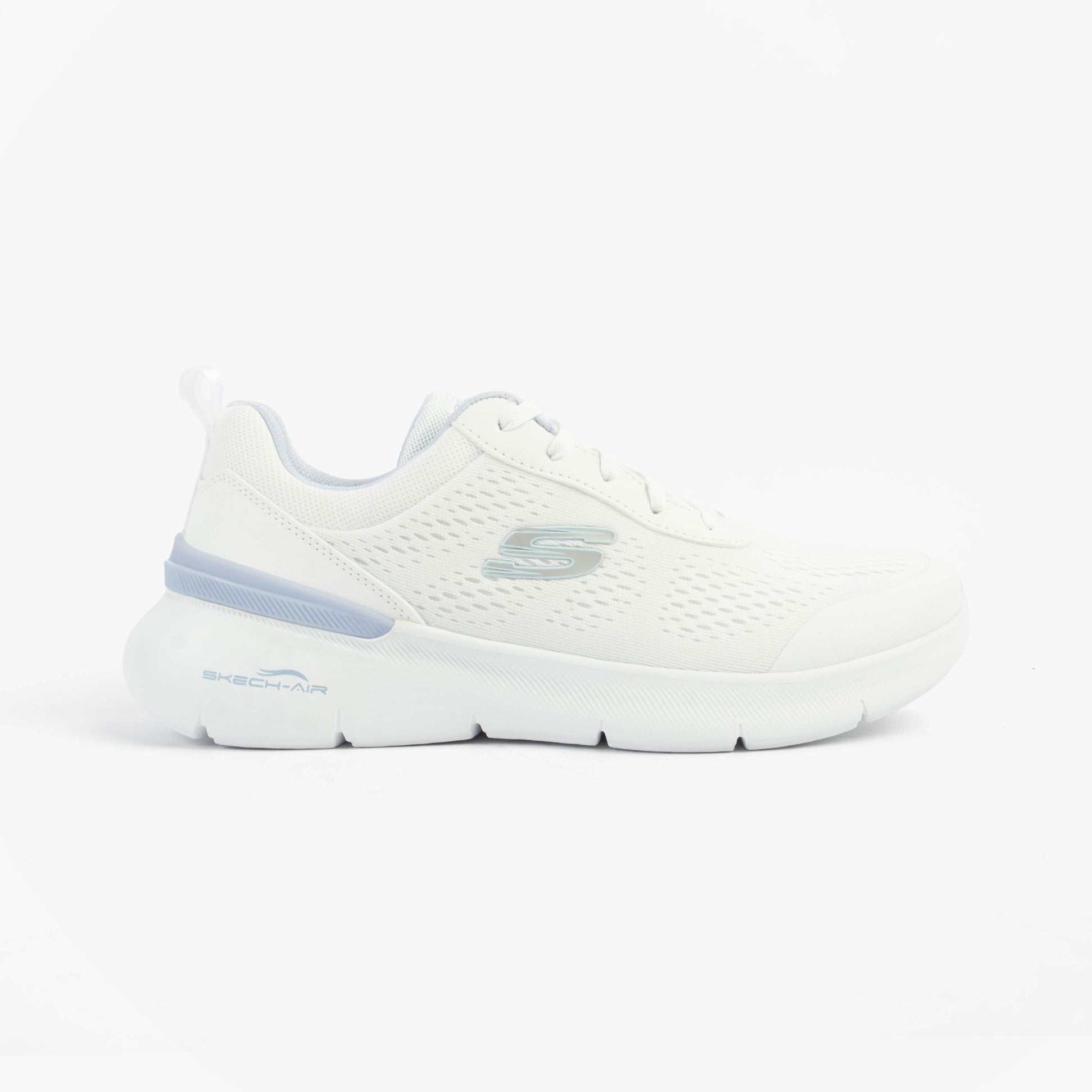Skechers 150370/WLB SKECH-AIR DYNAMIGHT 2.0 - NEW Womens Trainers White/Light Blue side view.