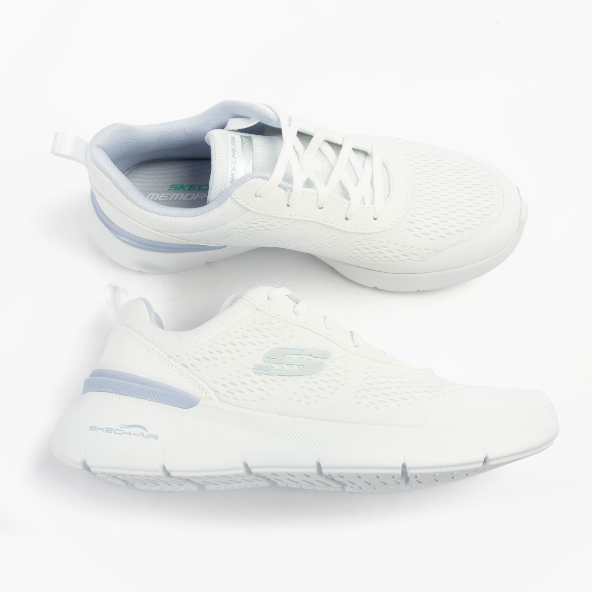 Skechers 150370/WLB SKECH-AIR DYNAMIGHT 2.0 - NEW Womens Trainers White/Light Blue top view of shoes.